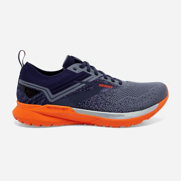 Brooks Men's Ricochet 3 Lightweight Road Running Shoes Singapore - Navy/Grey/Scarlet (70139-KSMT)